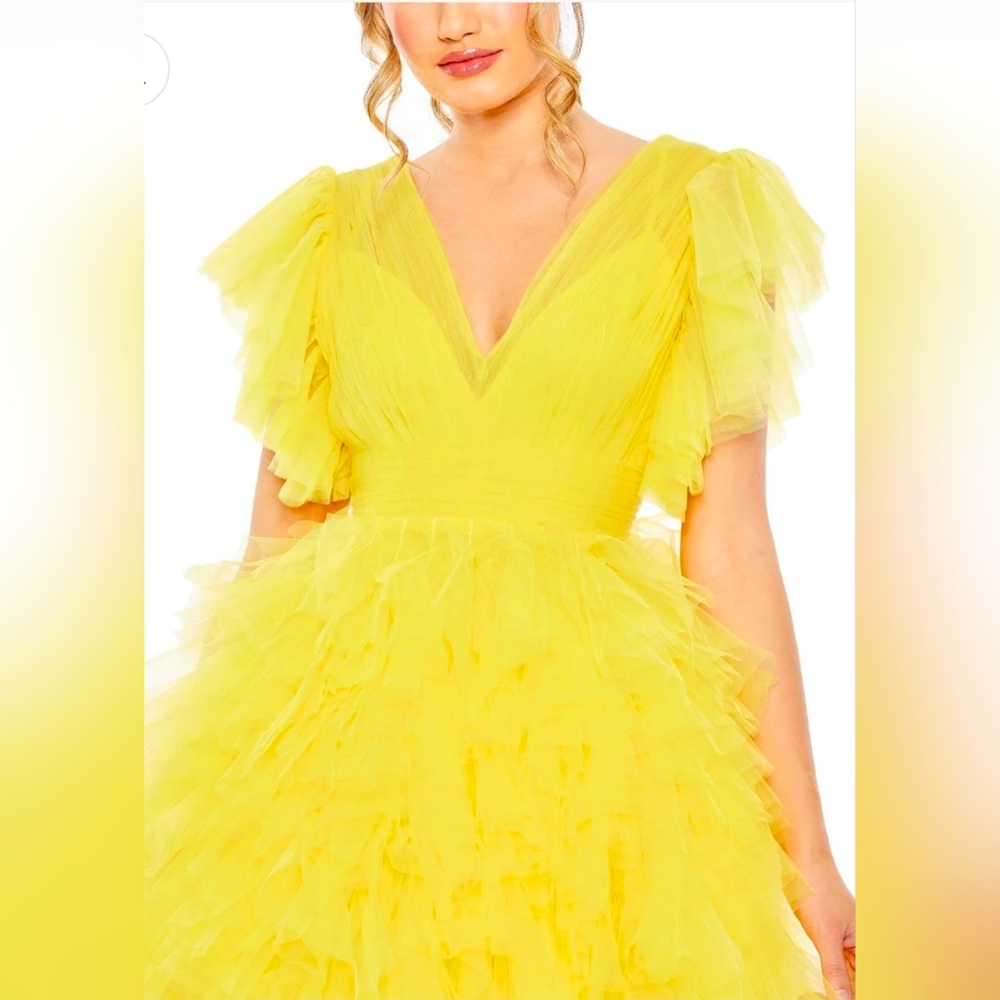 Mac Duggal 205051 Ruffle A-Line Skirt Flutter Sleeve Dress
